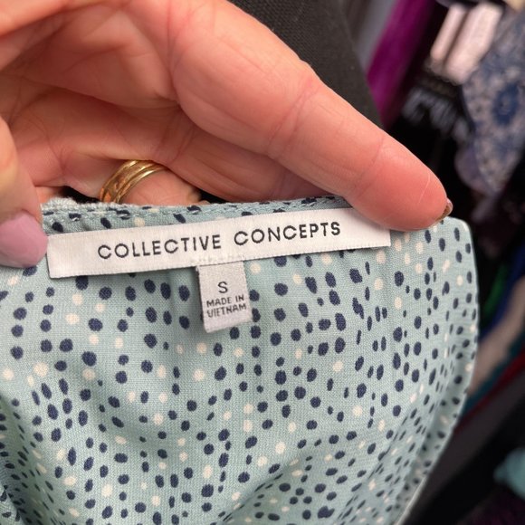 Collective Concepts Banana Republic Size Small Blue Polka Dot Dress Lace Trim - Picture 6 of 7